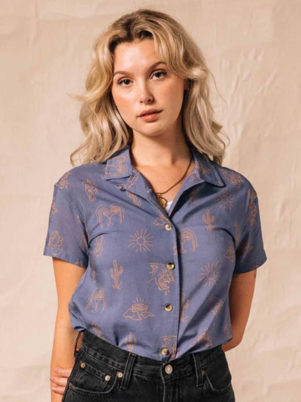 Burrito & Cactus print button-up shirt, short sleeve